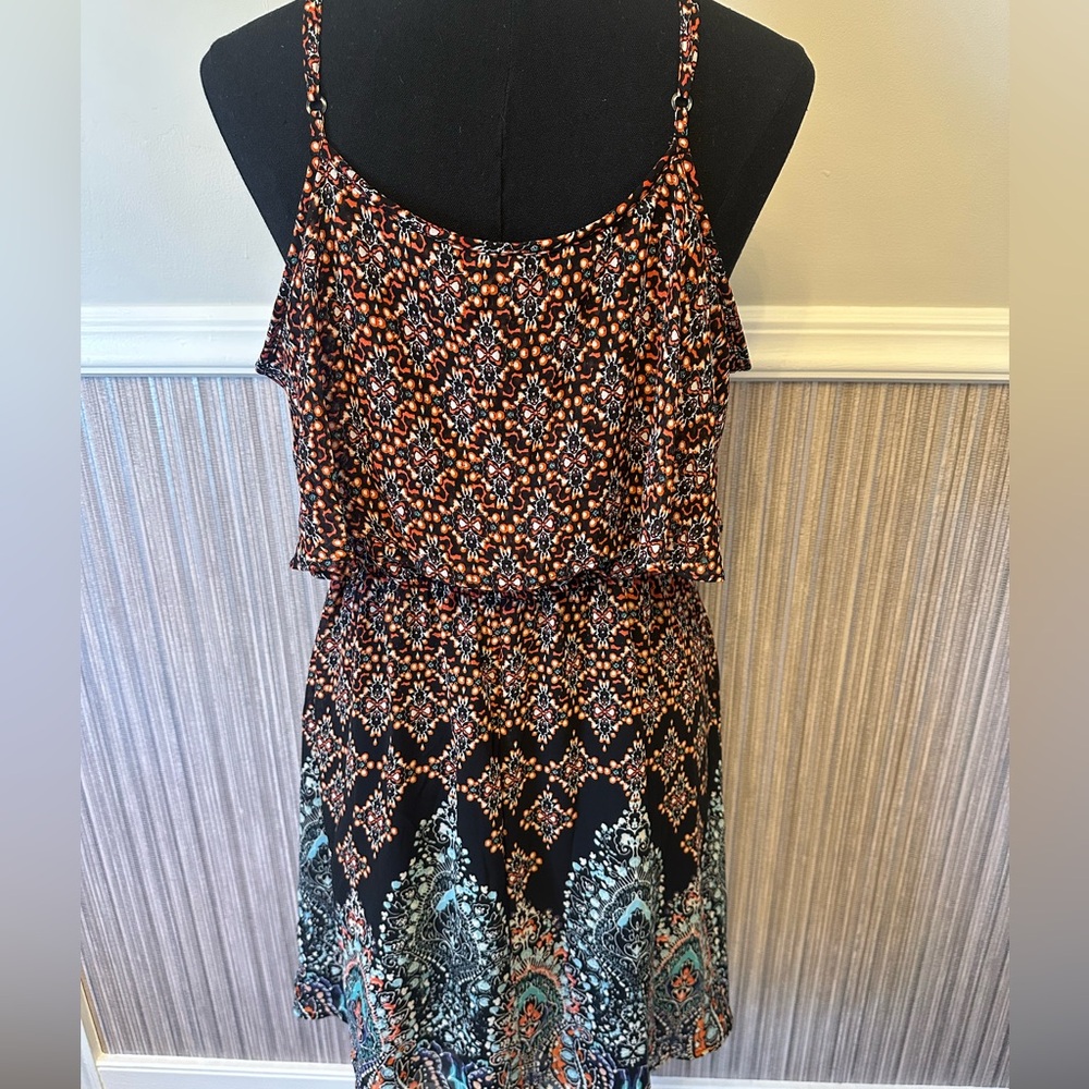 Xhilaration Boho Paisley Dress XXL Adjustable Strap Tiered Mini Flowy Summer - Picture 8 of 9